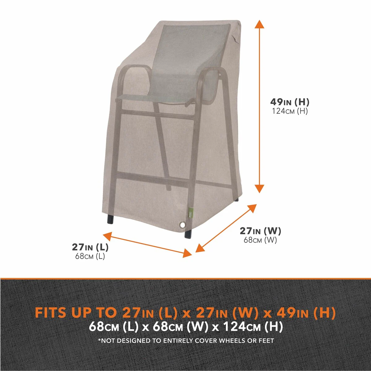 Modern Leisure® Garrison Stackable/High Back Bar Chair Cover, Waterproof, 27L x 27W x 49H, Sandstone, 2-Pack