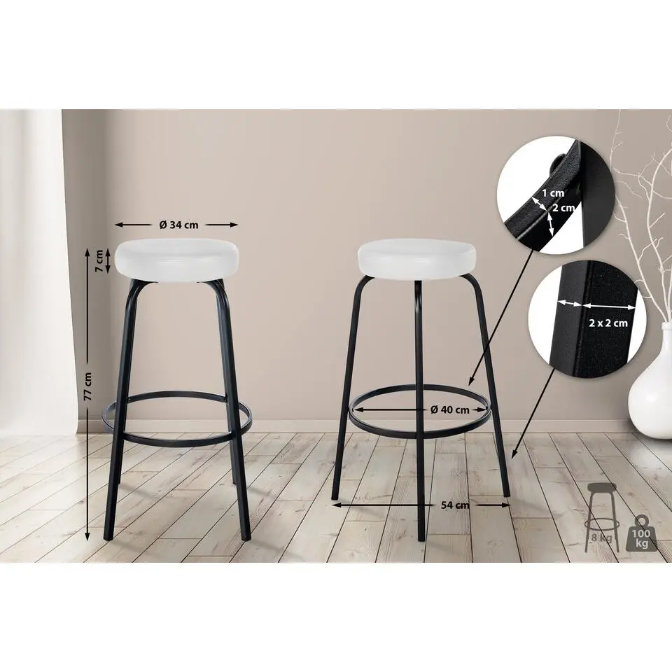 CLP Barkruk Kamari mat zwart Frame - Kunstleer - wit