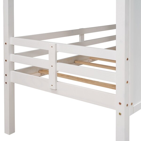 Twin Low Loft House Bed with Roof & Two Front Windows, Perfect for Kids Bedroom, Space Saving Design & No Need Spring Box, White