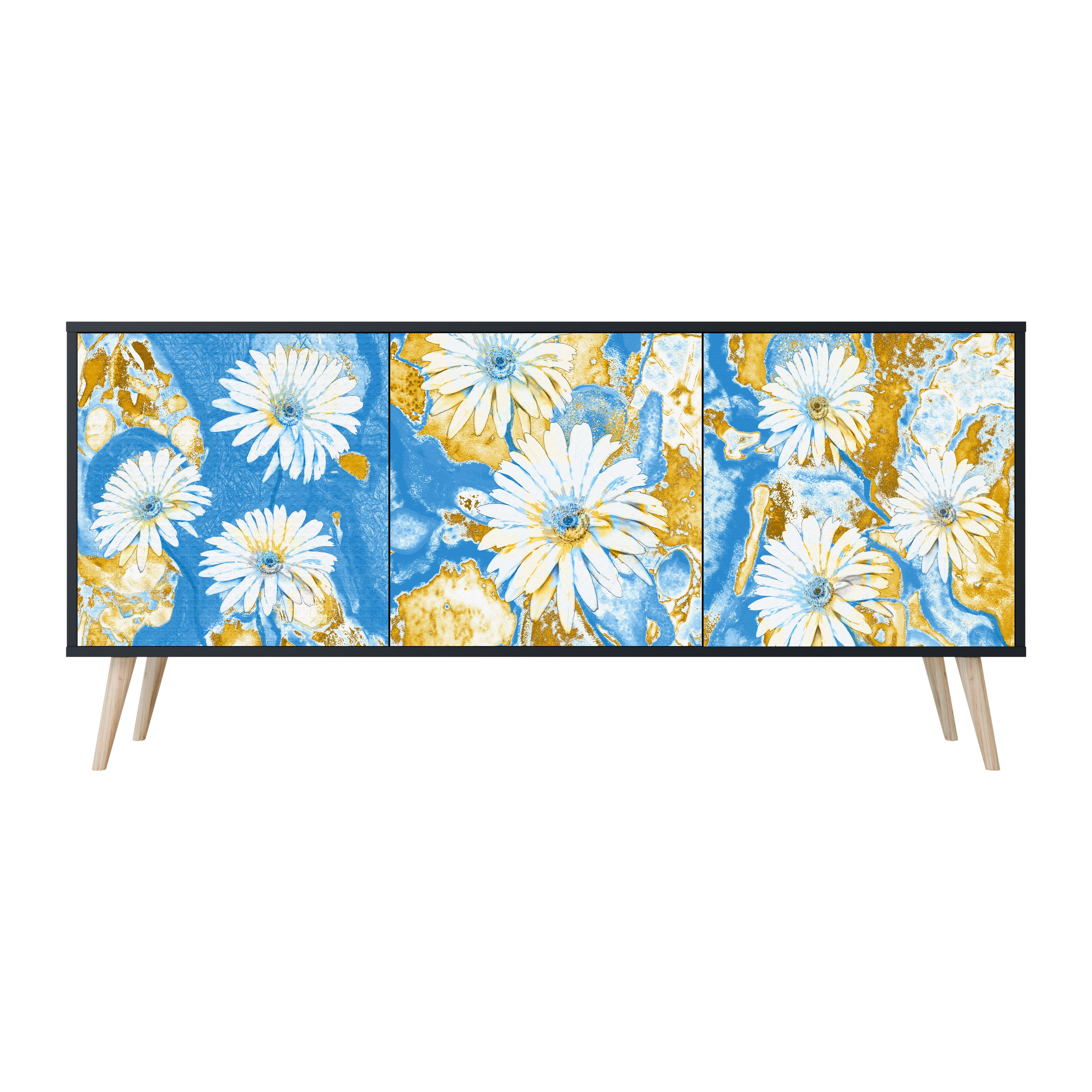 DAISY LUXE Komoda 3 drzwi Czarna-Bukowa skośna