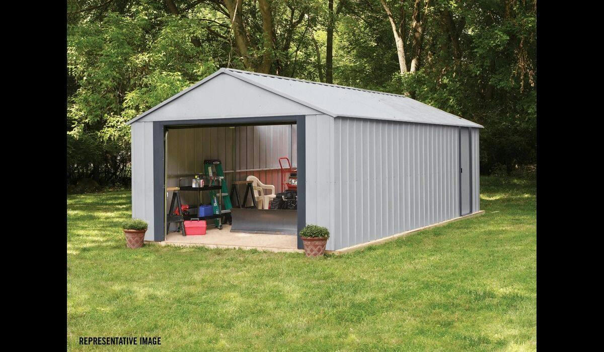 Arrow Murryhill Galvanized Steel Storage Shed with High Gable Roof, Flute Grey, 12-ft x 24-ft