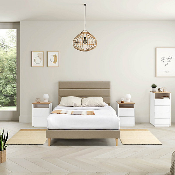 Cadre de lit plateforme Aroma capitonné 30 cm, 150x190 cm, Beige