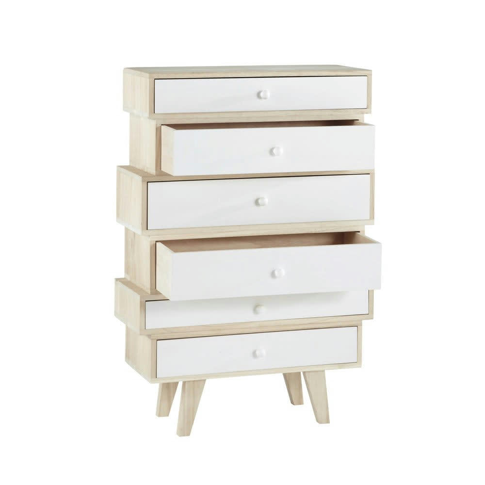 Spring - Semainier style scandinave 6 tiroirs en paulownia blanc