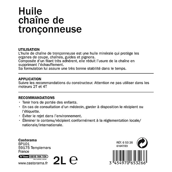 Bidon d'huile pour chaîne de tronçonneuse Diall 2L