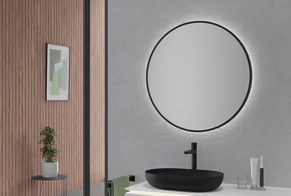 Miroir rond design cadre noir éclairages LED détecteur mouvements et réglage de lumière, pour salle de bain - 8232-2.0 - 80cm