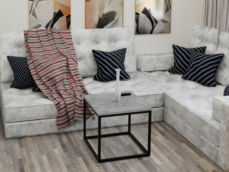 Kawowy Stolik Czarny z profilu Loft Blat Beton