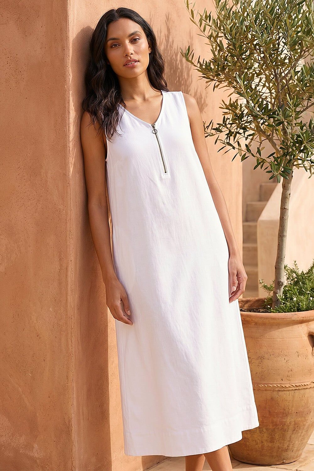 Roman Zip Front Sleeveless Midi Dress