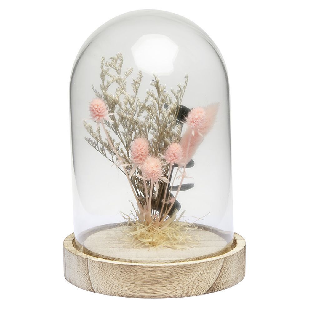 Cloche déco pampa socle bois naturel