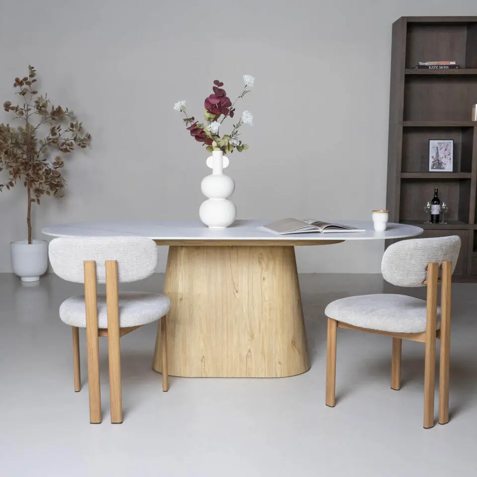 Eettafel Wit Keramiek/Naturel - 200x90x75cm - Madia