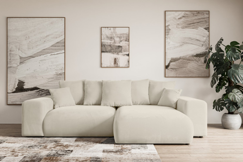 Narożnik z funkcją spania i pojemnikiem ESKAR-L 266x176x72 cm Beżowy