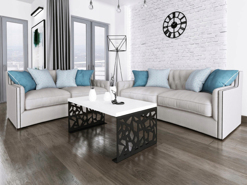 Stolik kawowy Abstrakcja Ława Nowoczesna Loft Metal Czarny Biały Mat