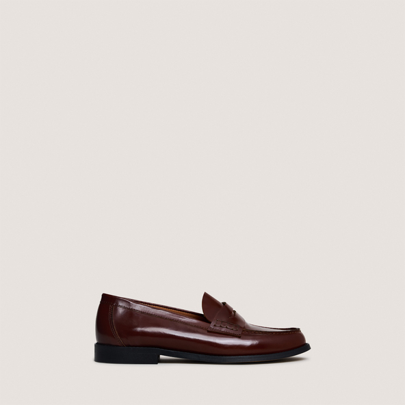 Mocassins à plateau pincéen cuir glacé marron | AUDELYA
