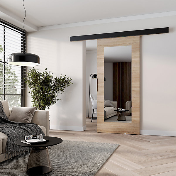 MINIO go for it, porte coulissante PRIM, 106 cm, avec miroir, Chêne Sonoma / Noir