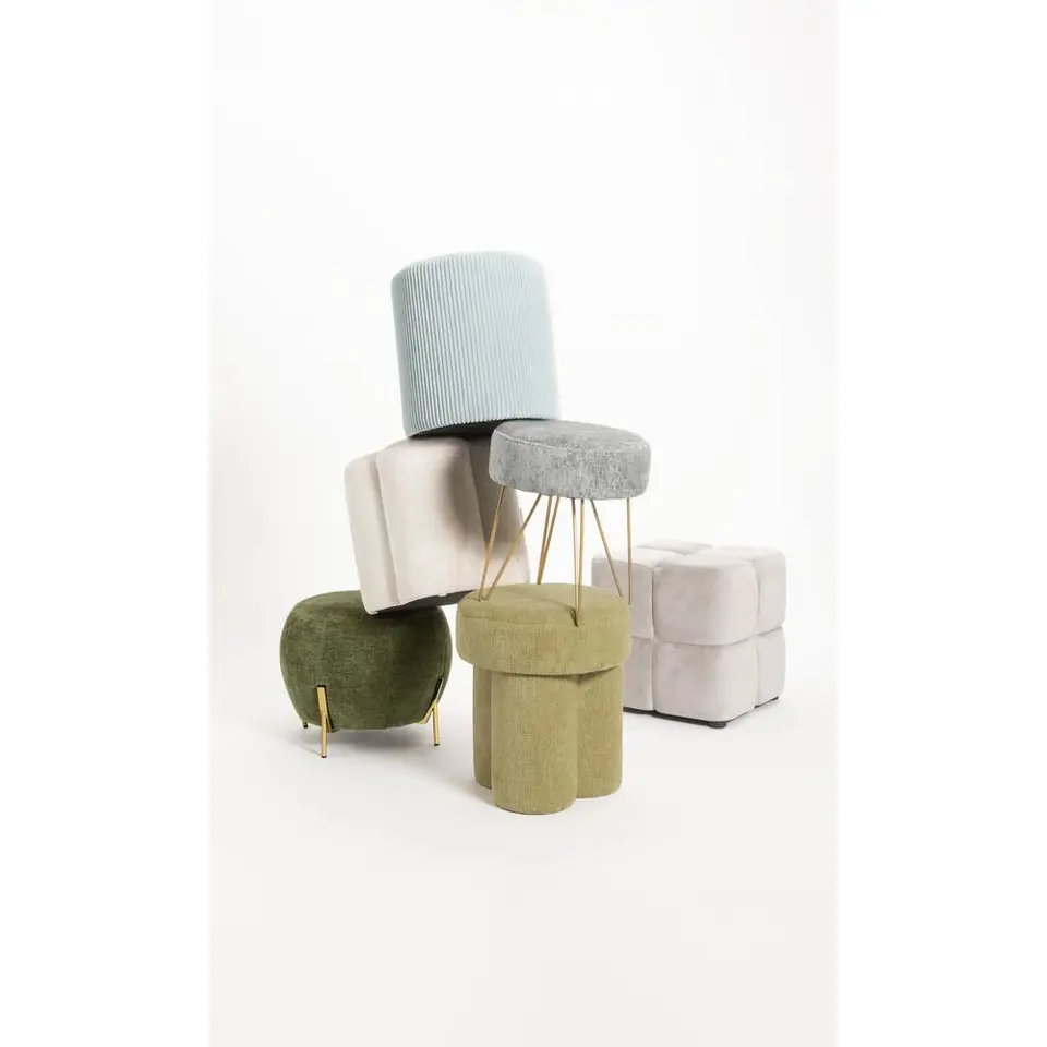 Poef Rib - ijsblauw - &Oslash;37x40 cm