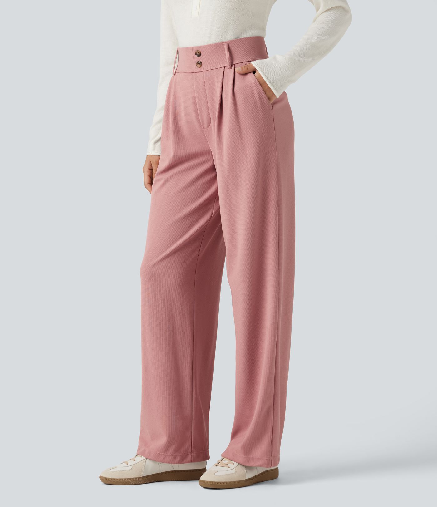 Pantalon de bureau droit Halara Flex™ taille haute en tissu gaufré avec poches