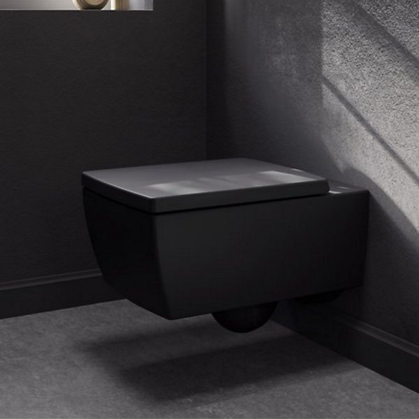 Pack WC suspendu sans bride VILLEROY ET BOCH Memento 2.0   abattant   bâti-support sol et mur   plaque Pure Black