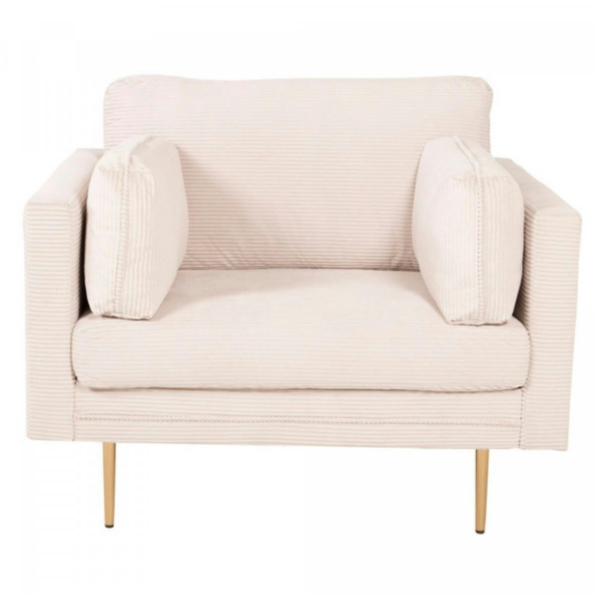 ROMEO - Fauteuil en velours côtelé beige avec pieds en métal doré