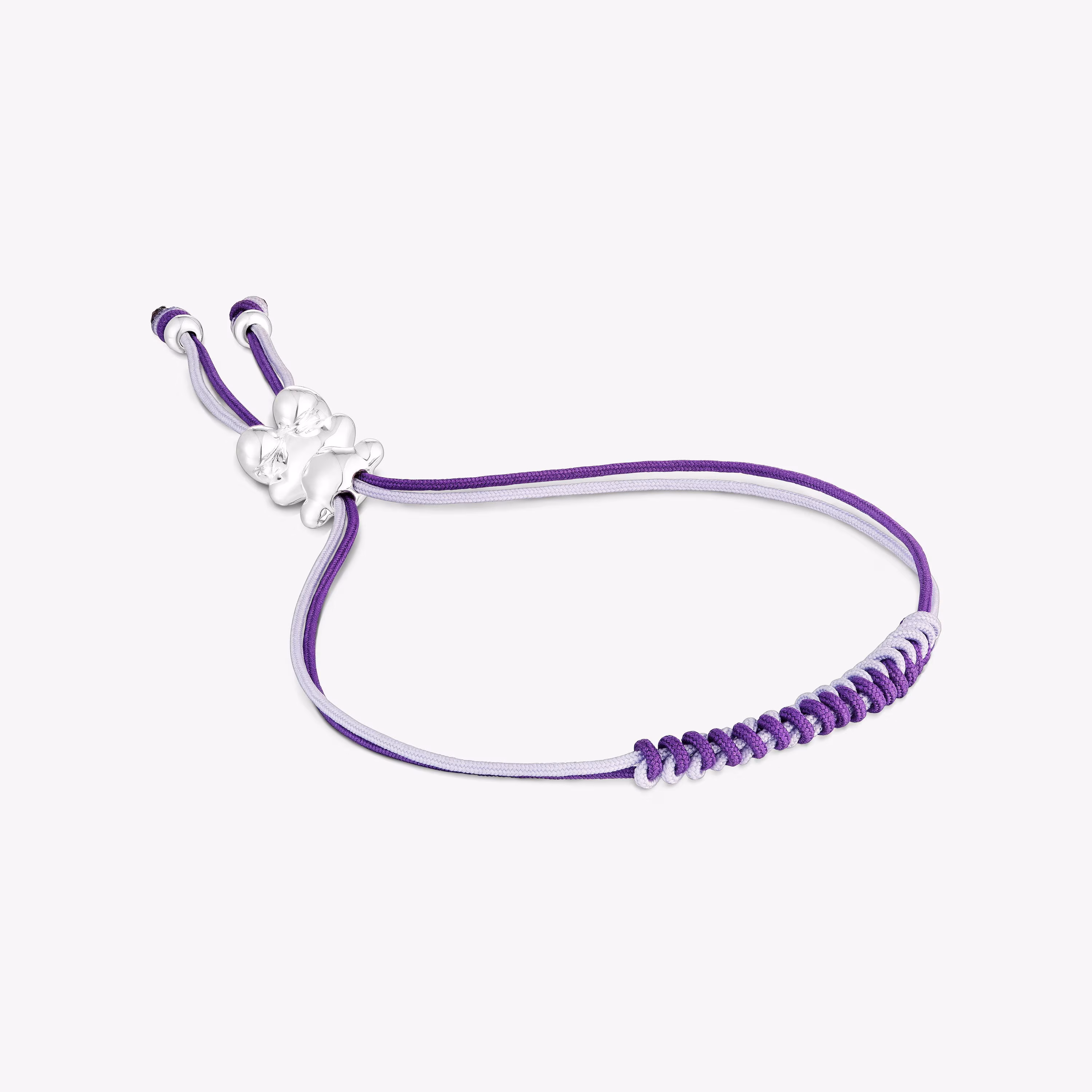 Pulsera de cordón lila y malva con oso de plata Bold Bear