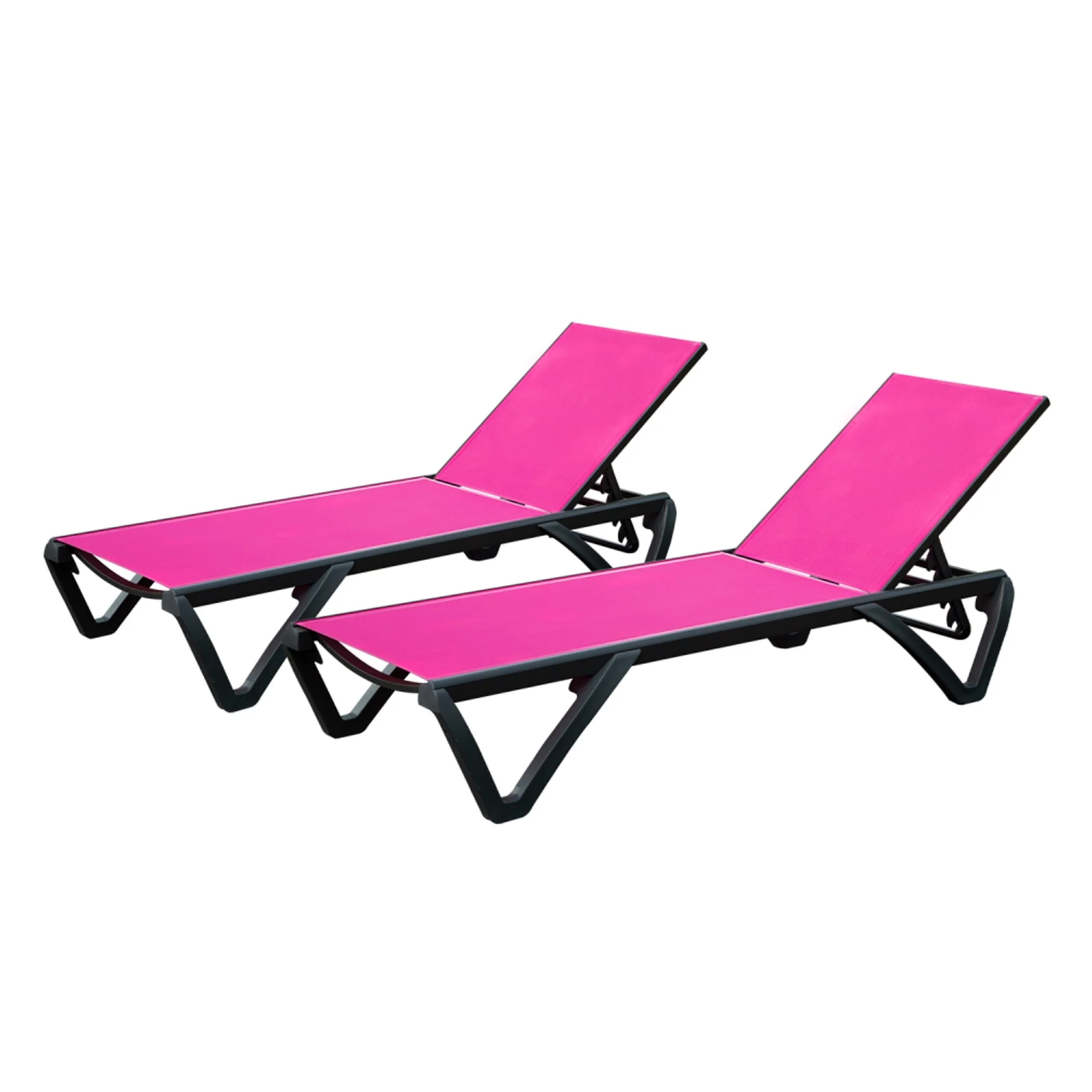 5-Position Adjustable Outdoor Rustproof Lounge Chair Set, Reclining Patio Chairs with Wheels & Anti-Skid Triangular Legs