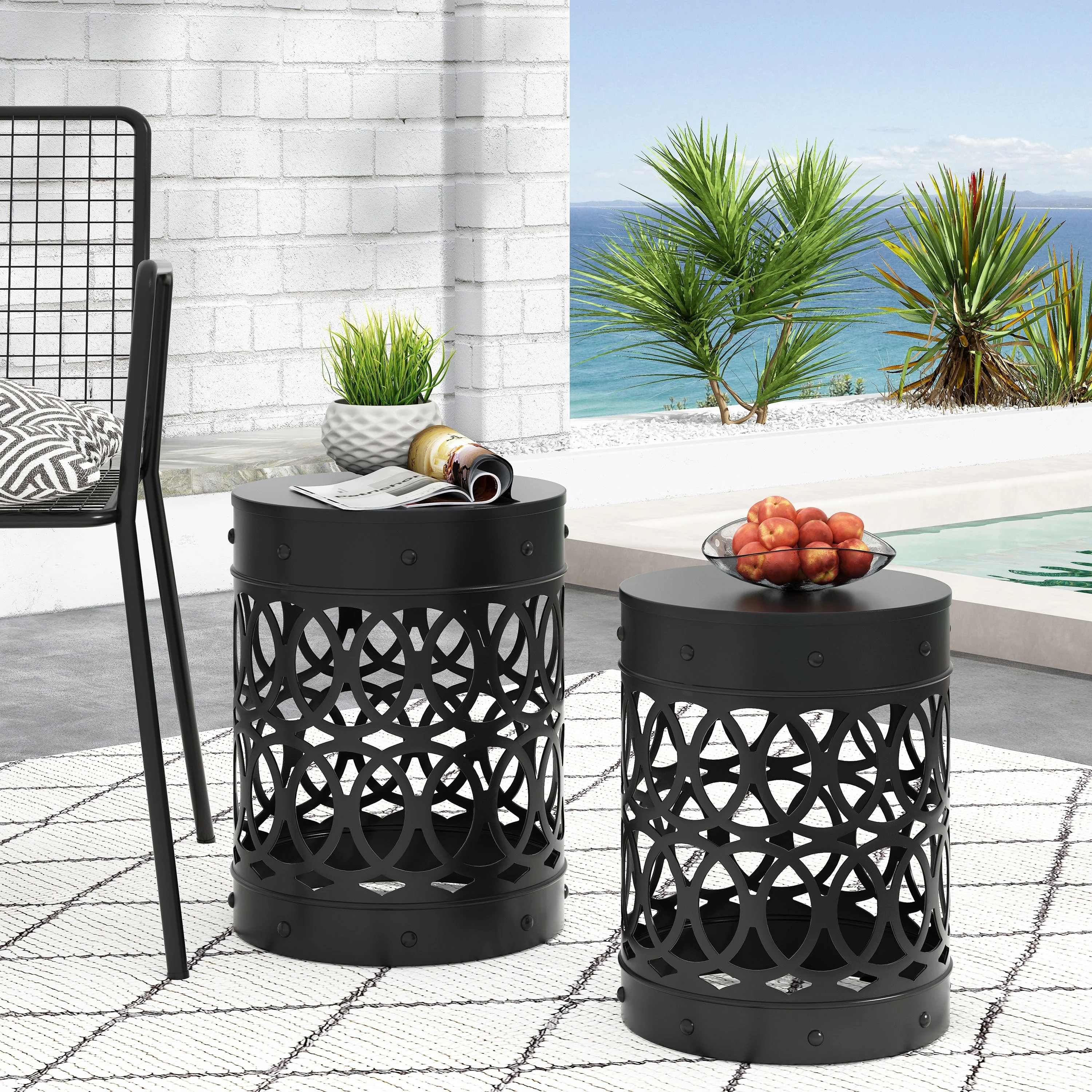 Mellie Outdoor Outdoor Metal Side Tables (Set of 2) by Christopher Knight Home