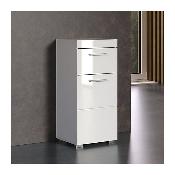 Meuble bas de salle de bain AMANDA - 1 porte   1 tiroir - L37 x P31 x H79 cm - Blanc - TRENDTEAM