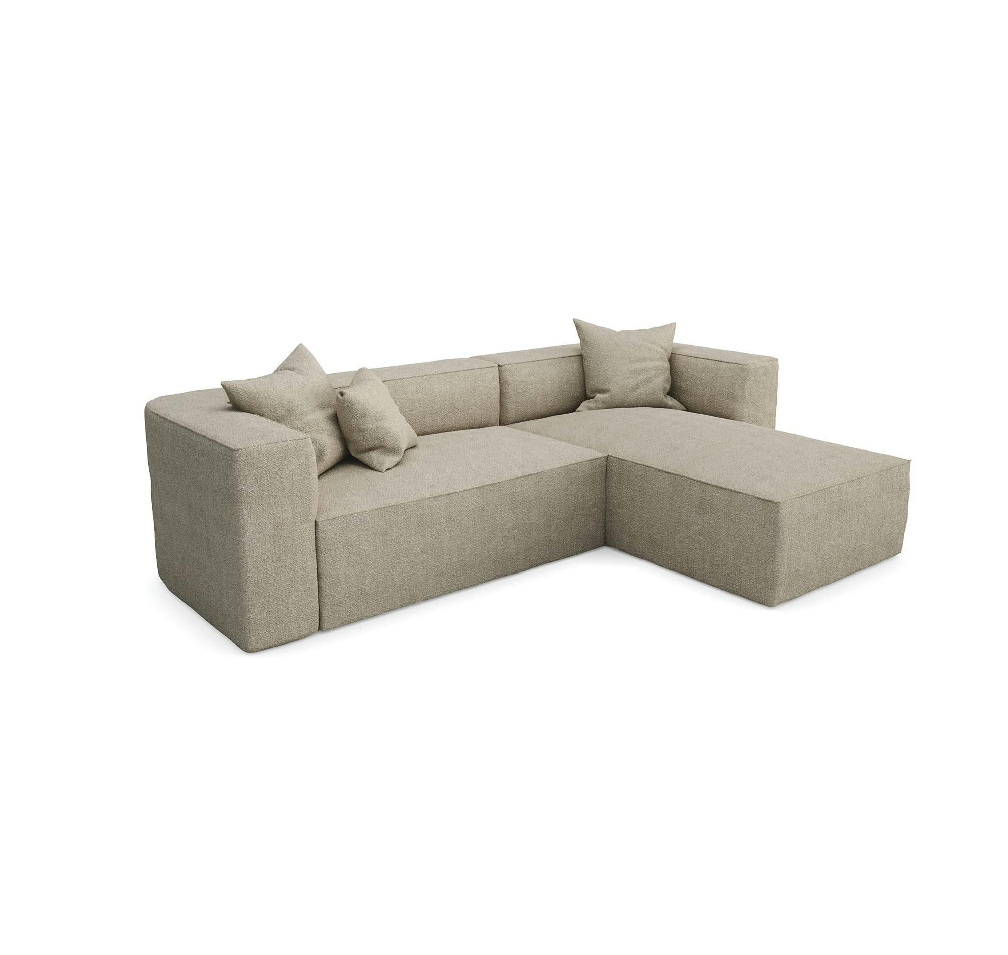 ALMA - Canapé d'angle droit tissu bouclette taupe