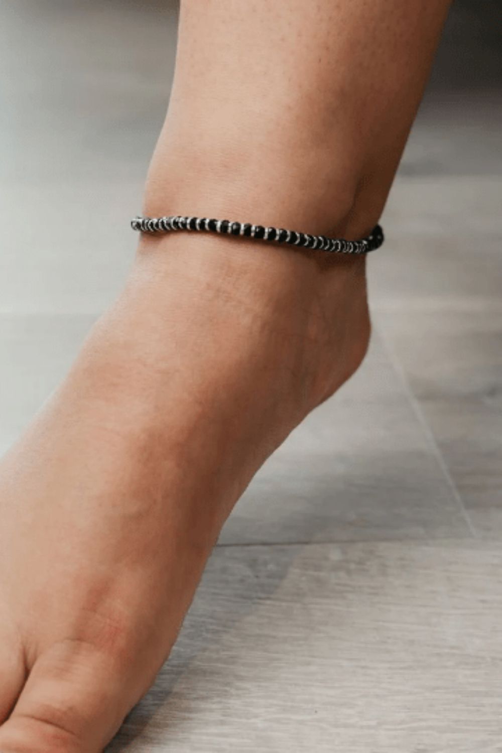 The Colourful Aura Sterling Silver Black Bead Chain Summer Indie Silver Indian Payal Emo Anklet