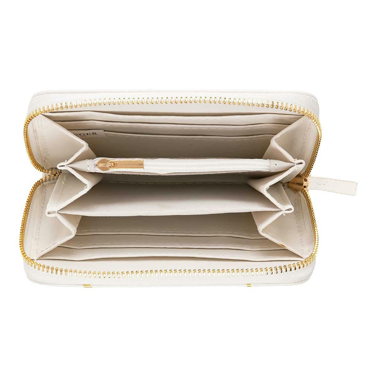 - Portefeuille Femme - Feuilles Ginkgo Dorées - Blanc