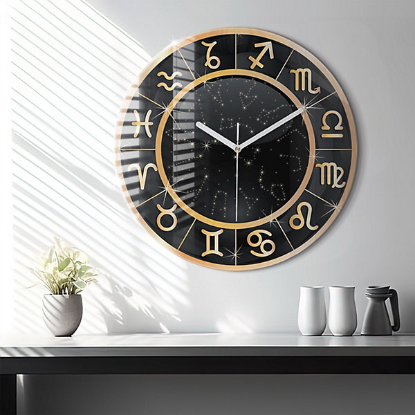 Horloge murale Wallfluent fi60 cm Aiguilles blanches Signes du zodiaque noirs 1 pcs