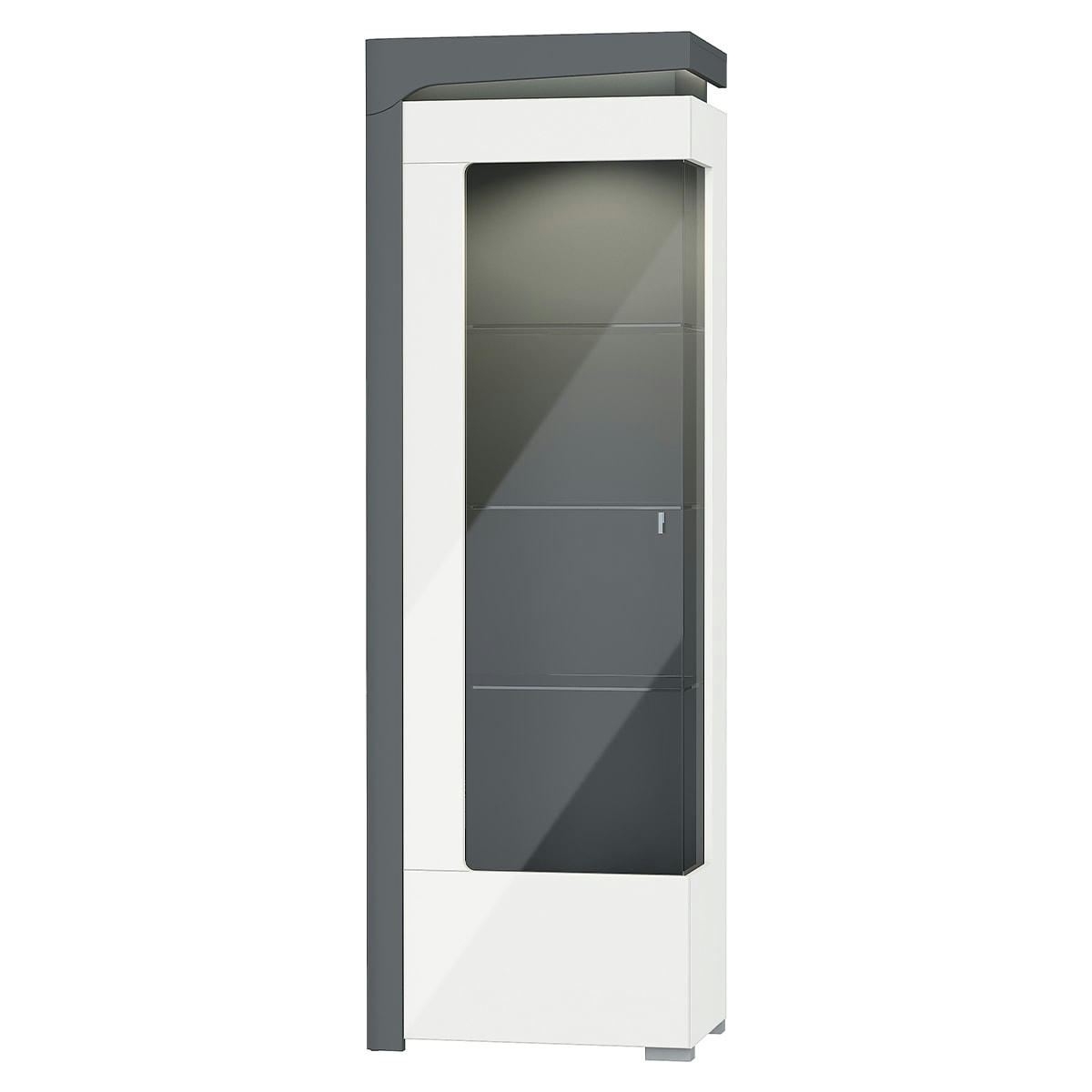 - Vitrine 1 porte ouverture gauche LED inclus stratifiés blanc et gris