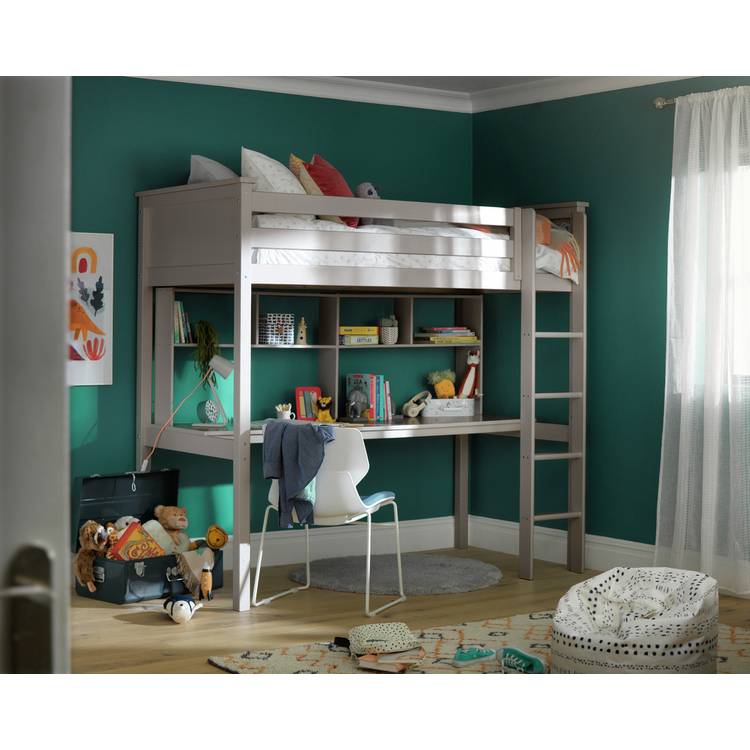 Habitat Brooklyn High Sleeper Bed, Desk & Shelf - Grey