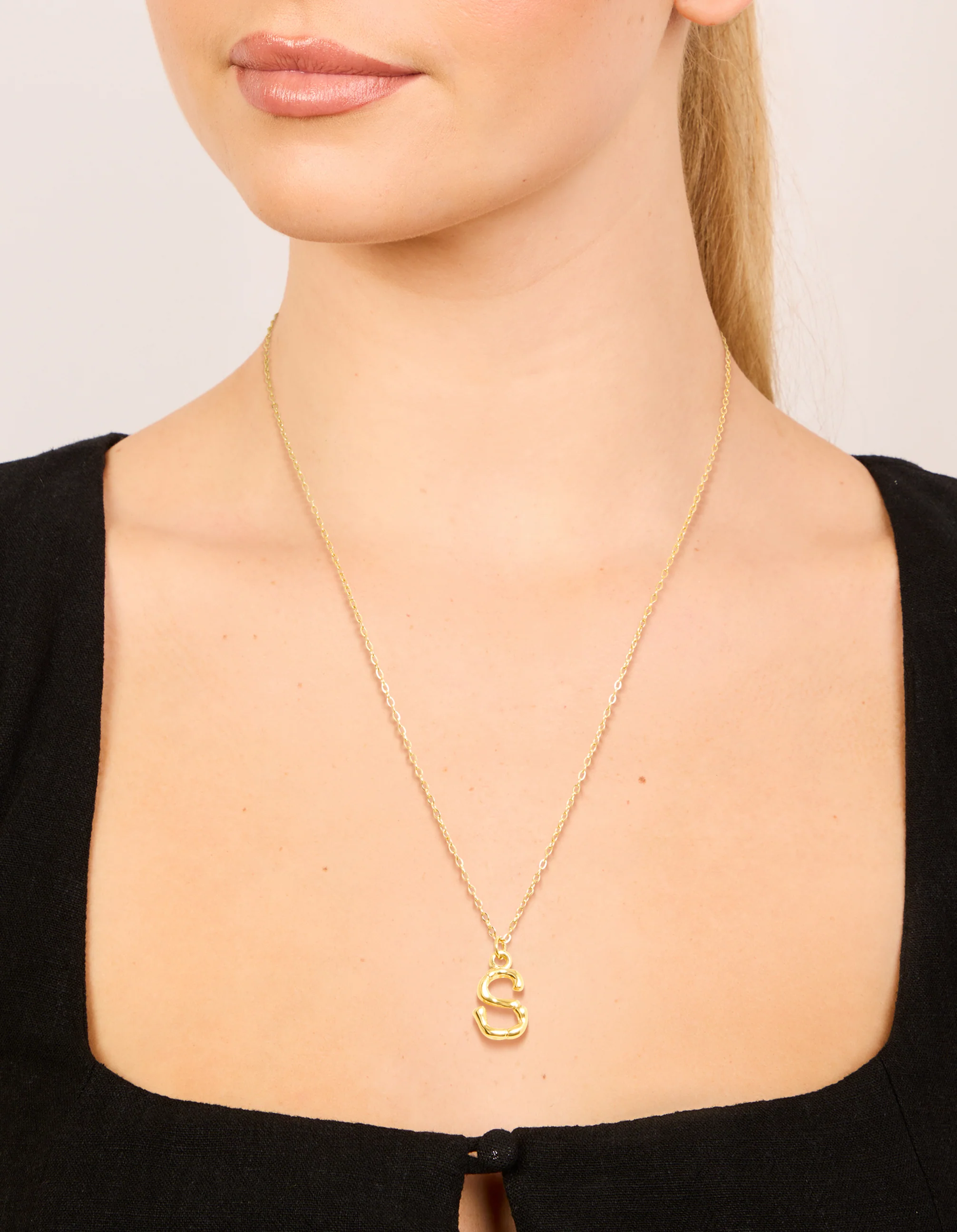 Waterproof Gold Plated Stainless Steel Bamboo Letter S Necklace