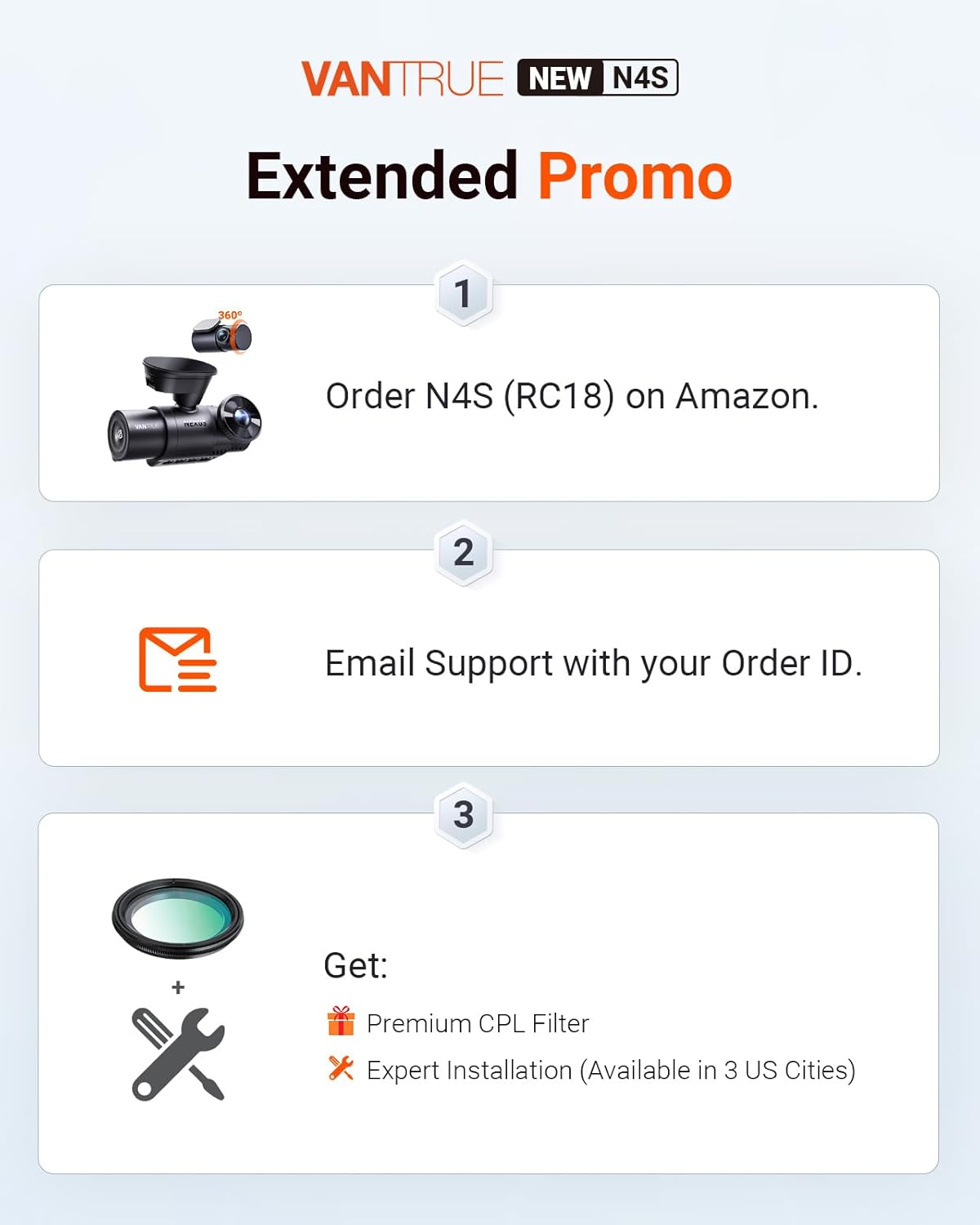 Vantrue New N4S 3 Channel Dash Cam  Front Rear Inside 2.7K+1440P+1440P Dashcam for Cars  Front and Rear Dual Channel  PlatePix™ Tech  STARVIS 2 Night Vision  Parking Mode  Wi-Fi  Support 1TB (RC18)