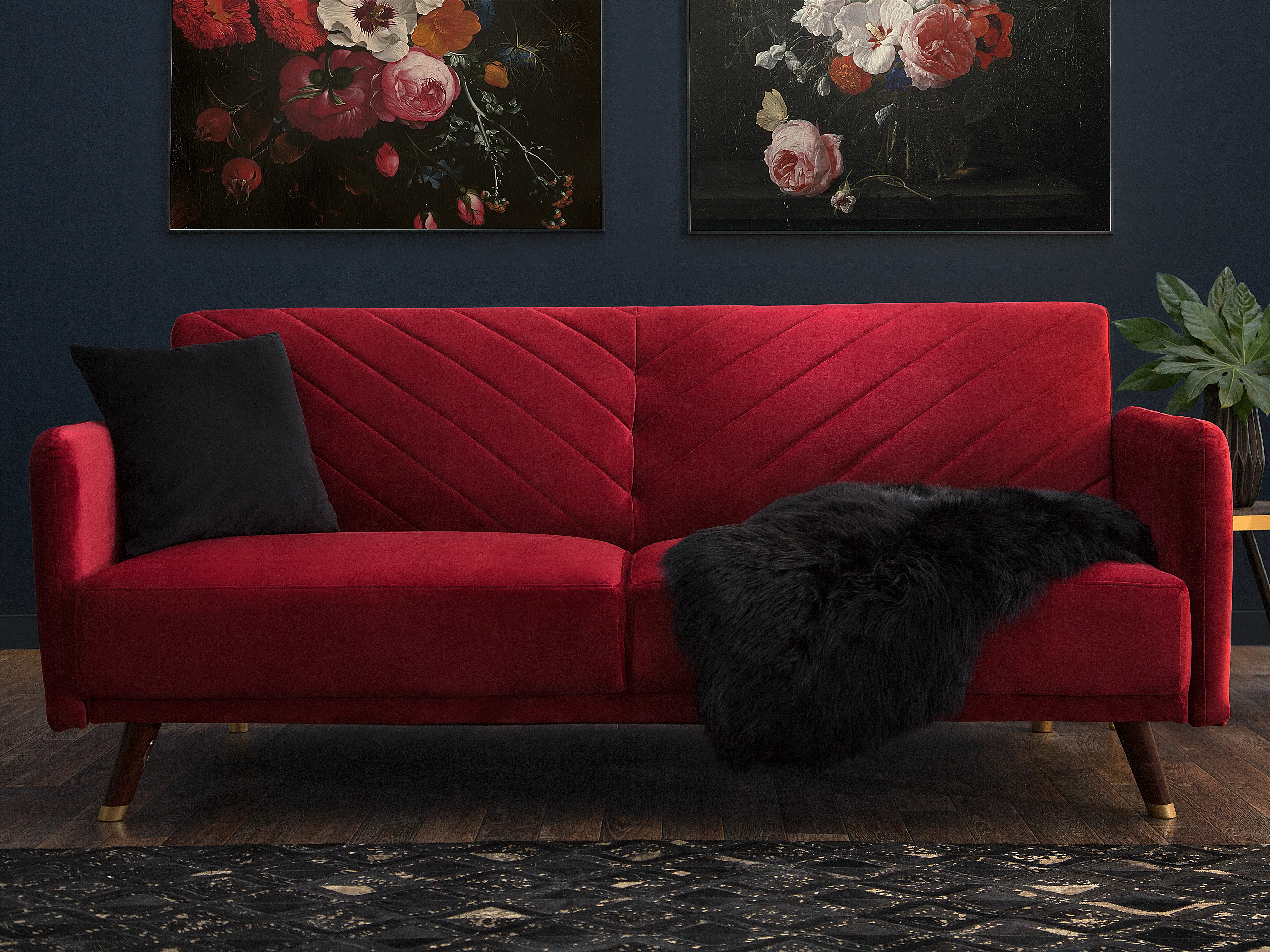 Sofa Bed 3 Seater SENJA Velvet Dark Red
