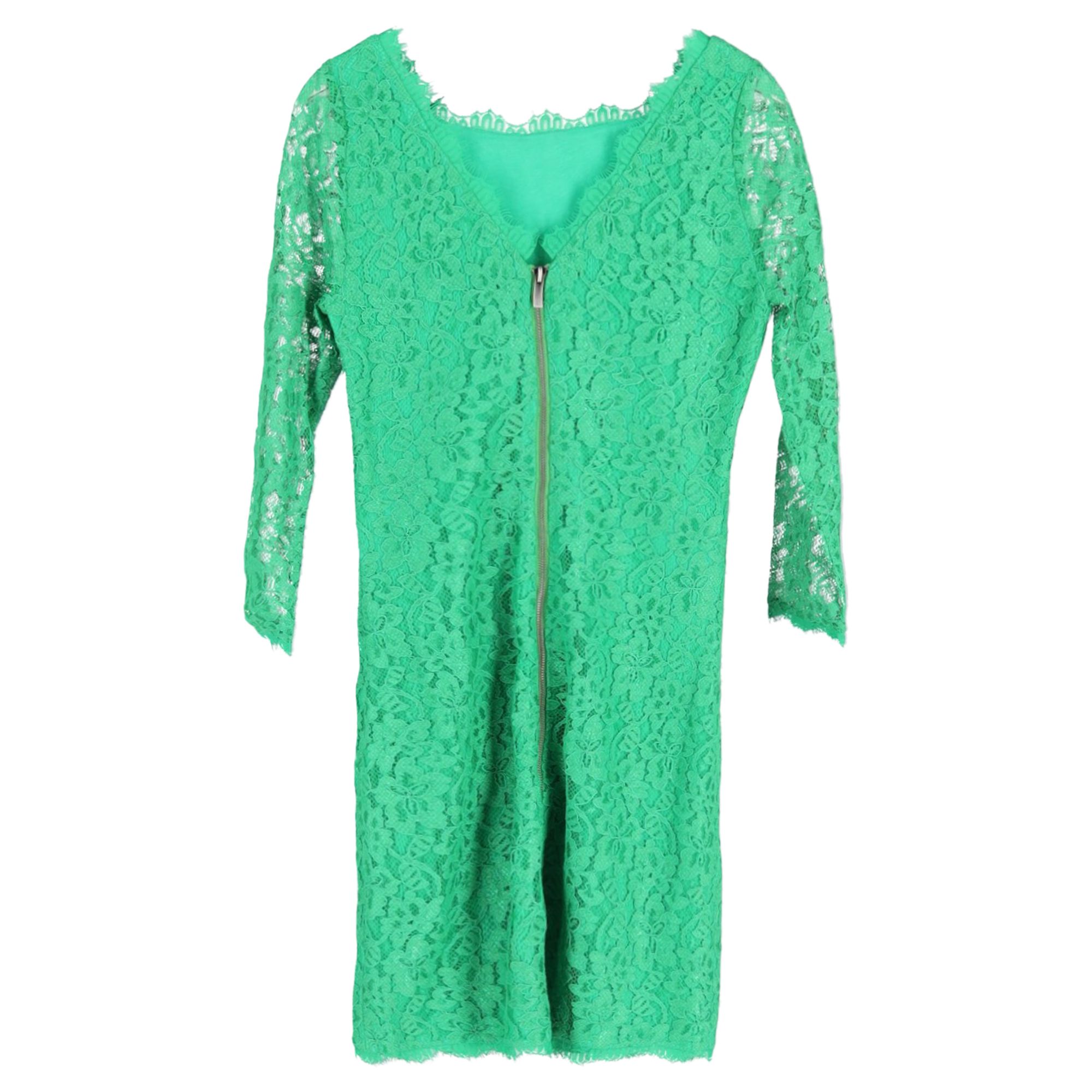 Diane Von Furstenberg Preloved Zarita Long Sleeve Lace Dress in Green Rayon