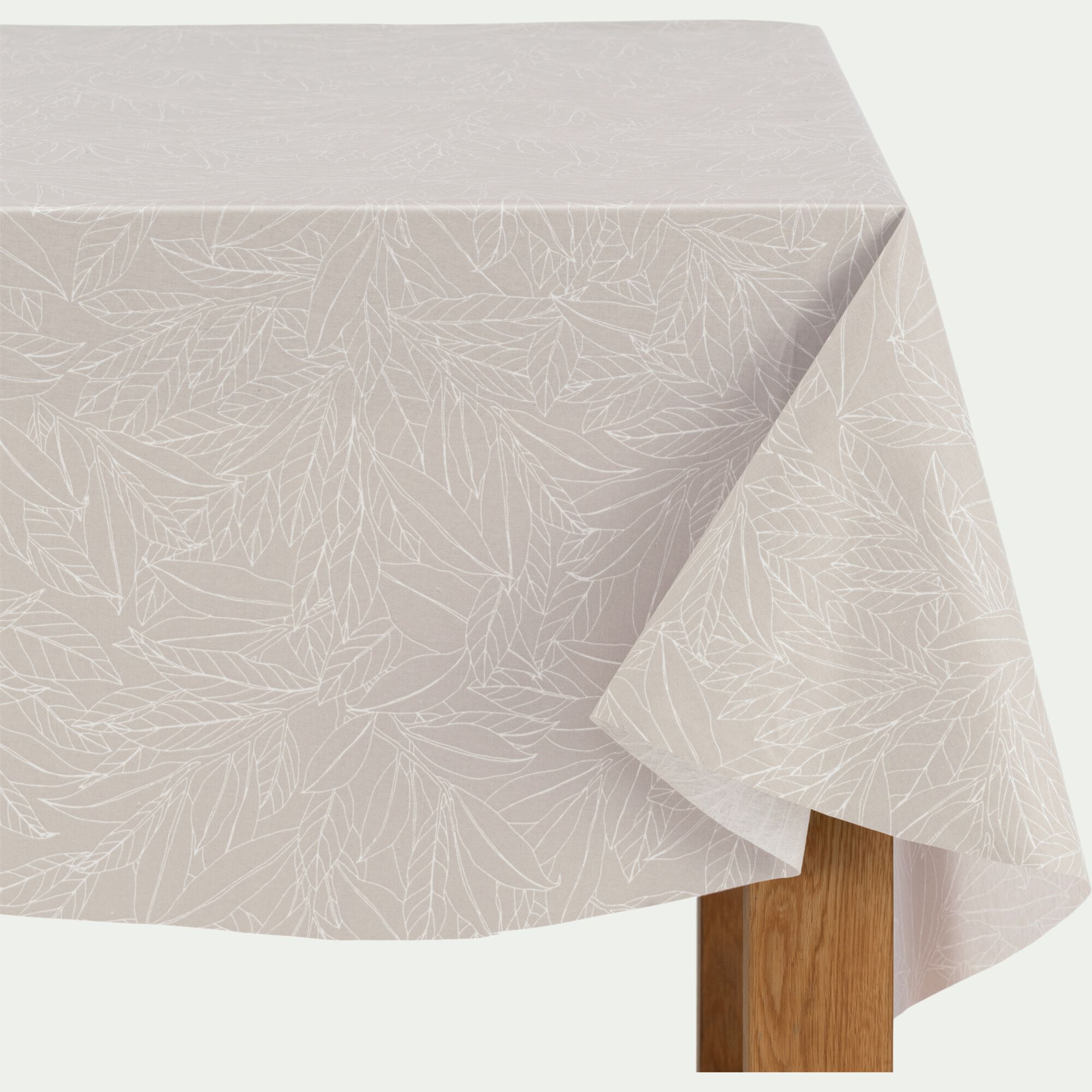 LAURIER - Nappe ronde en coton enduit motif laurier D150cm - beige alpilles
