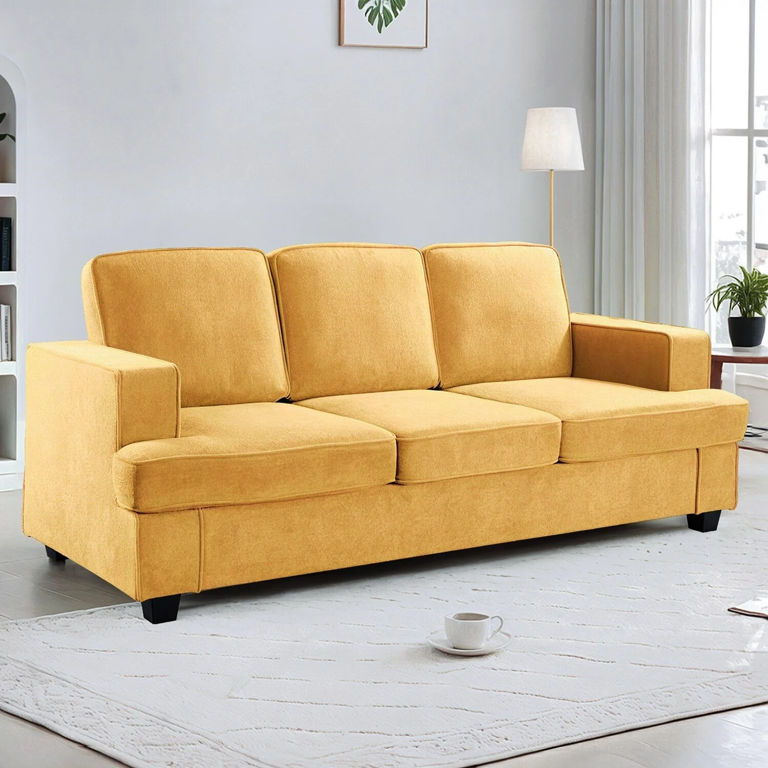 Modern Velvet Sofa, Comfortable 3 Seater Couch With Deep Seating And High-Density Foam, Loose Back Cushions