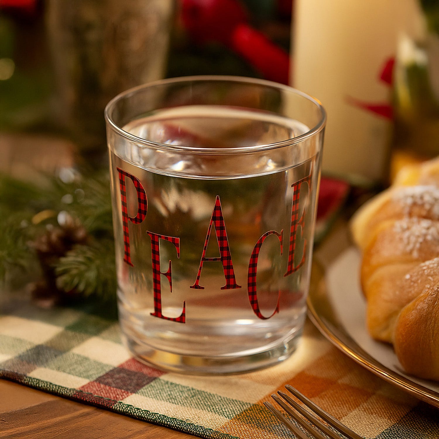 Bicchiere acqua decoro Peace tartan rosso Xmas Carol