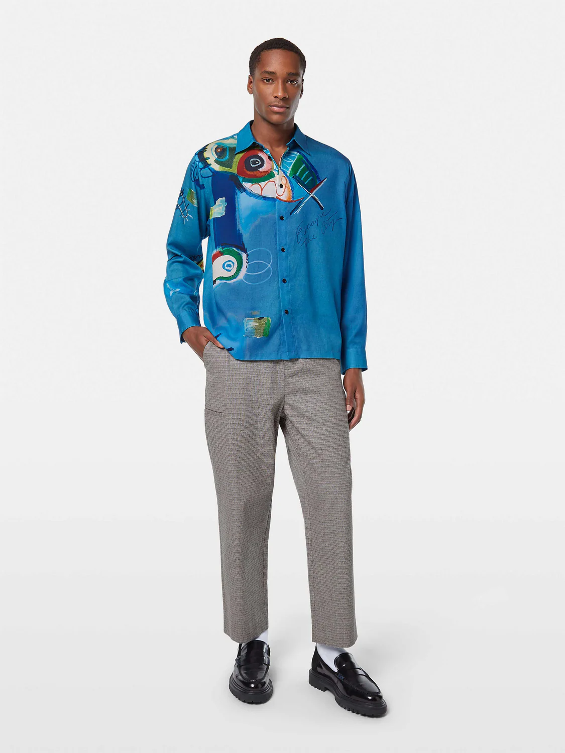 Abstract Island Printed Relaxed-Fit Shirt