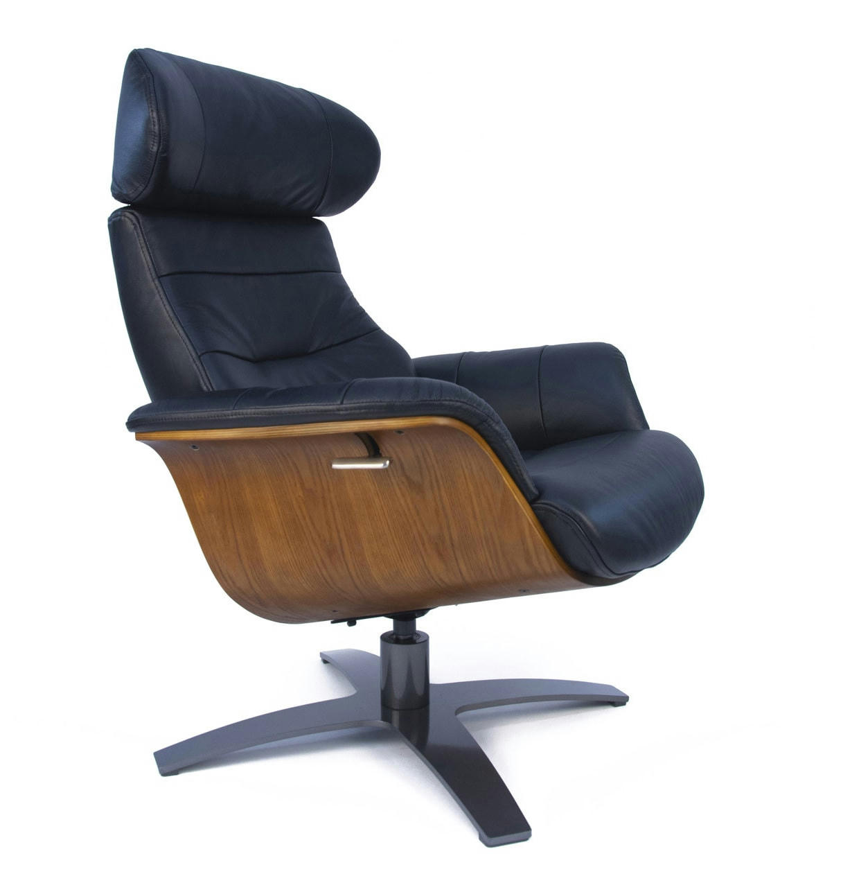 VEGA - Fauteuil en cuir et bois chêne naturel - Véga - Cuir Noir
