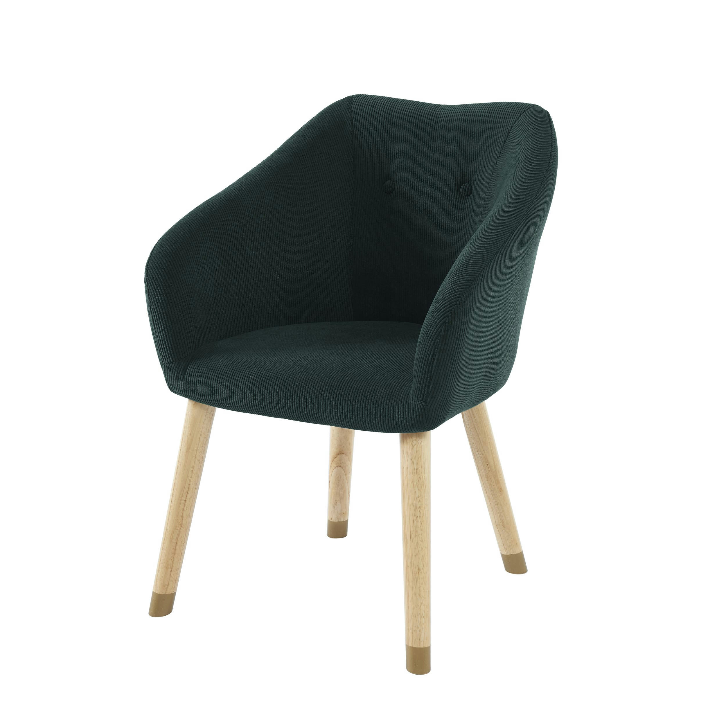 HILDA - Fauteuil  en velours côtelé vert avec piètement bois et doré