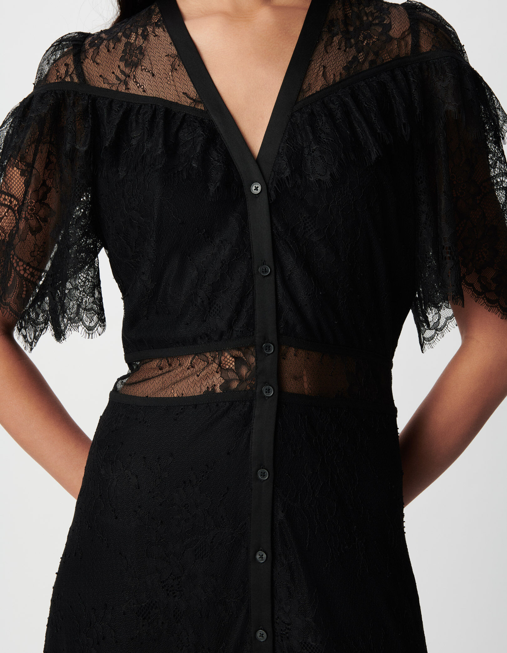 Robe longue noire dentelle jeu de transparence Femme