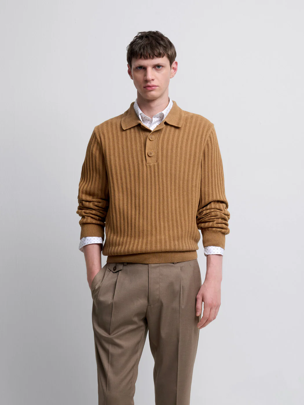 Pull col polo boutonné en coton bio