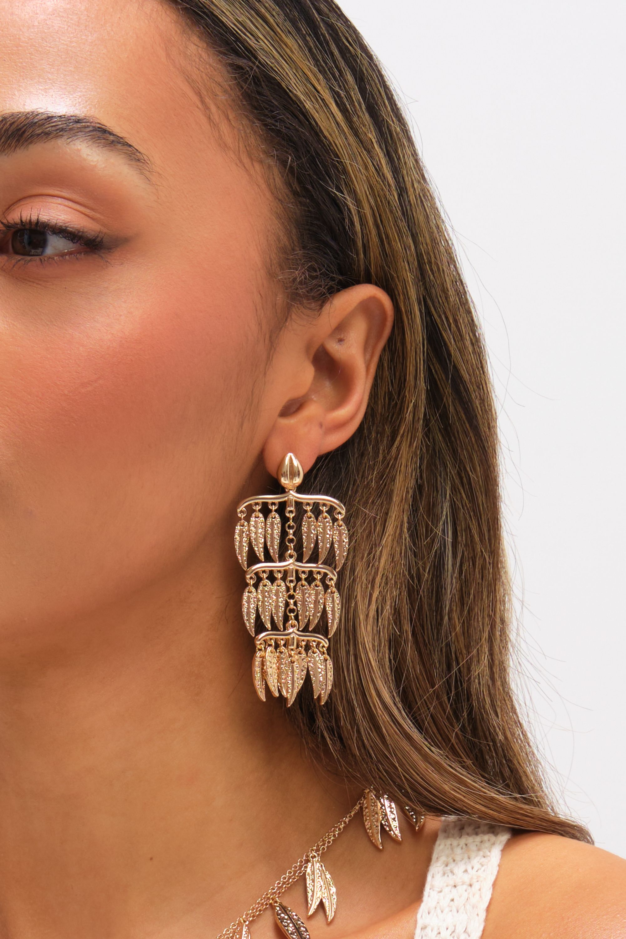 Mood Gold Plated Cascading Leaf Earrings
