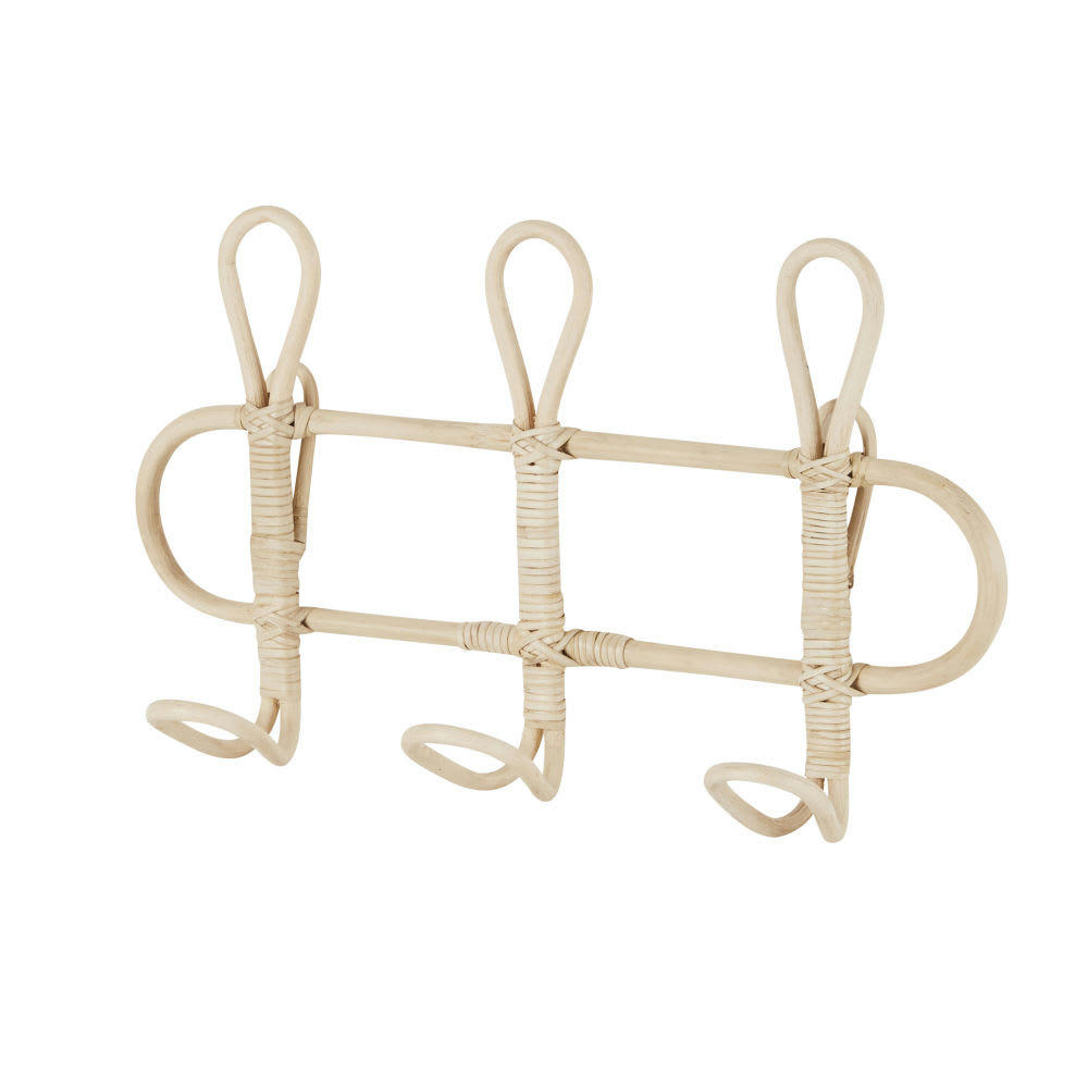 LISA - Patère 3 crochets en rotin beige