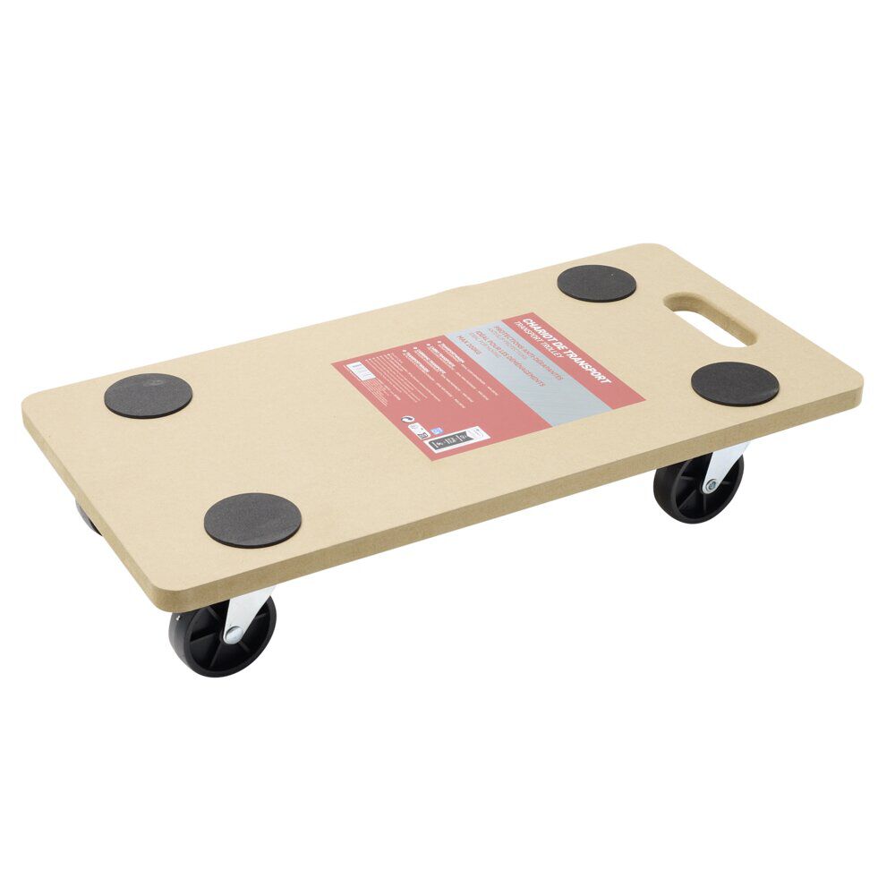 Chariot de transport à roulettes plateau roulant en bois 58x29xH11cm
