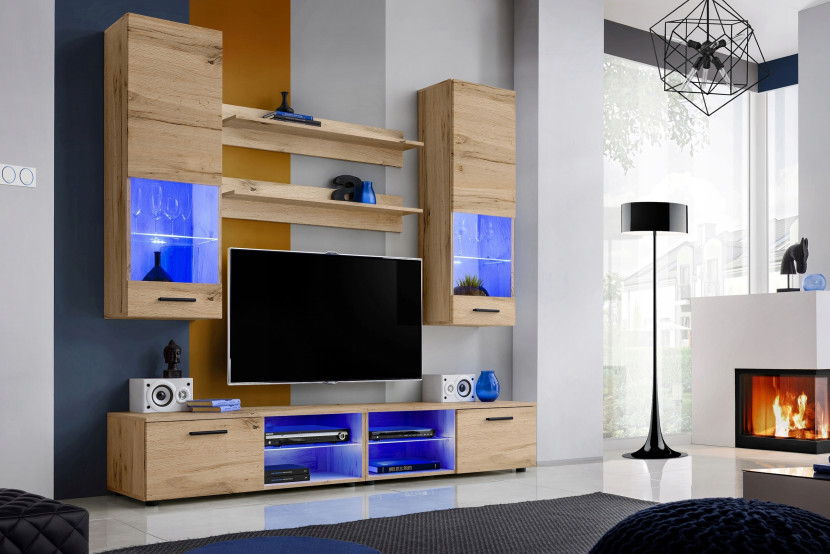 Pan Igiełka - Zestaw Mebli Komplet - Meblościanka RTV z Witrynami LED RGB
