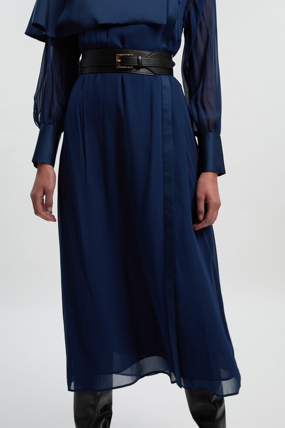 KarenMillen Petite Military Sheer Cape Detail Woven Maxi Dress