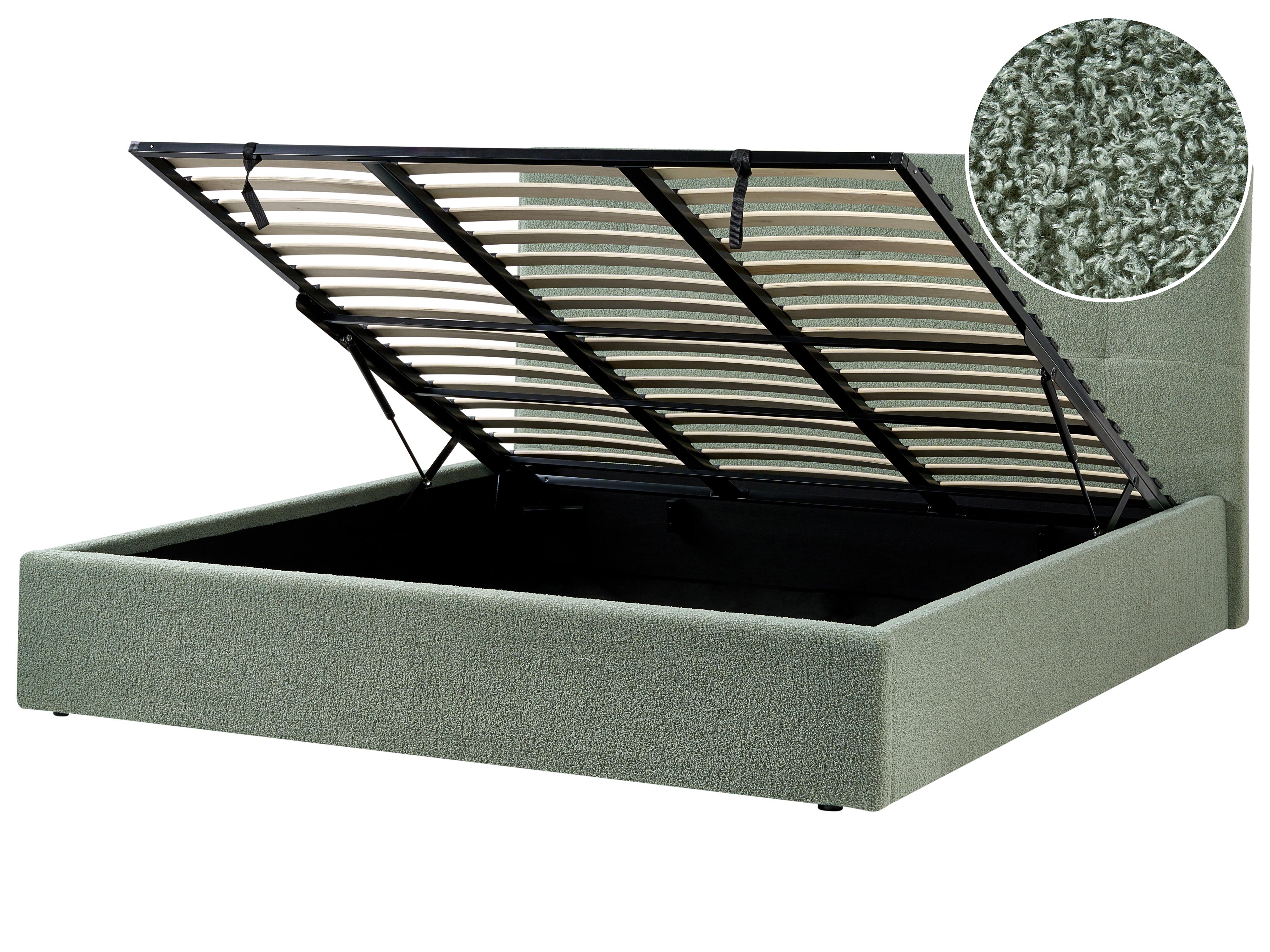 Ottoman Bed Boucle LORIENT 160 x 200 cm (EU King Size) Green