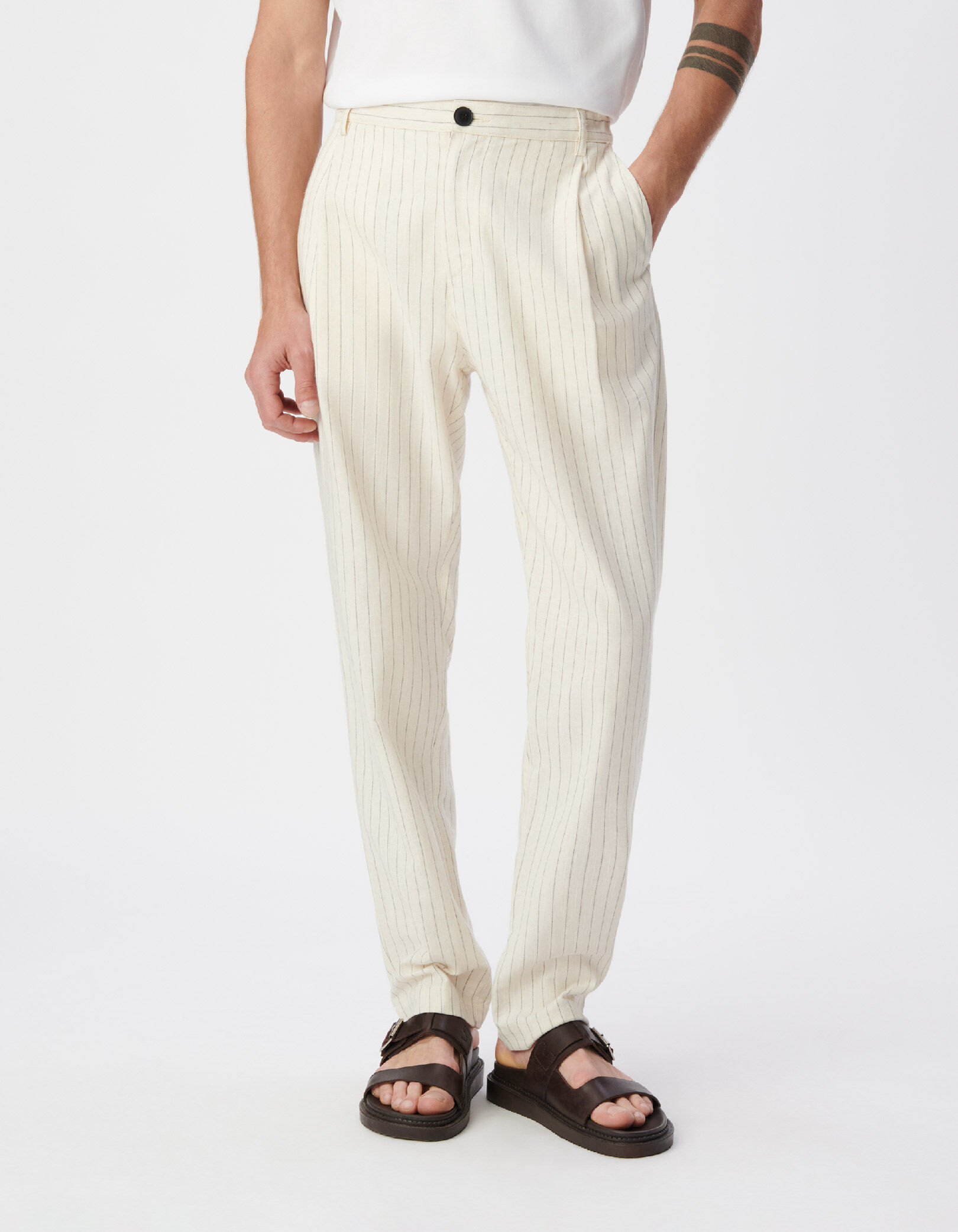 Pantalon écru motif rayures tennis Homme